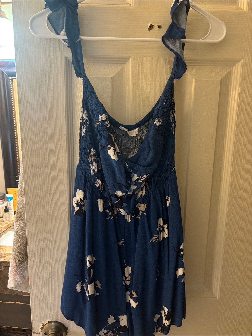 Lush Blue Floral Tie-Shoulder Mini Dress
